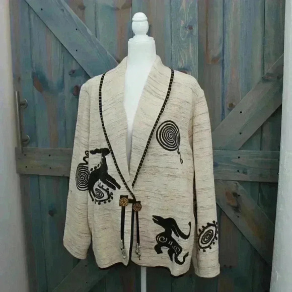 Vintage Southwest Tapestry Jacket Size Large Cotton Linen Blazer Burning Man - Picture 4 of 11